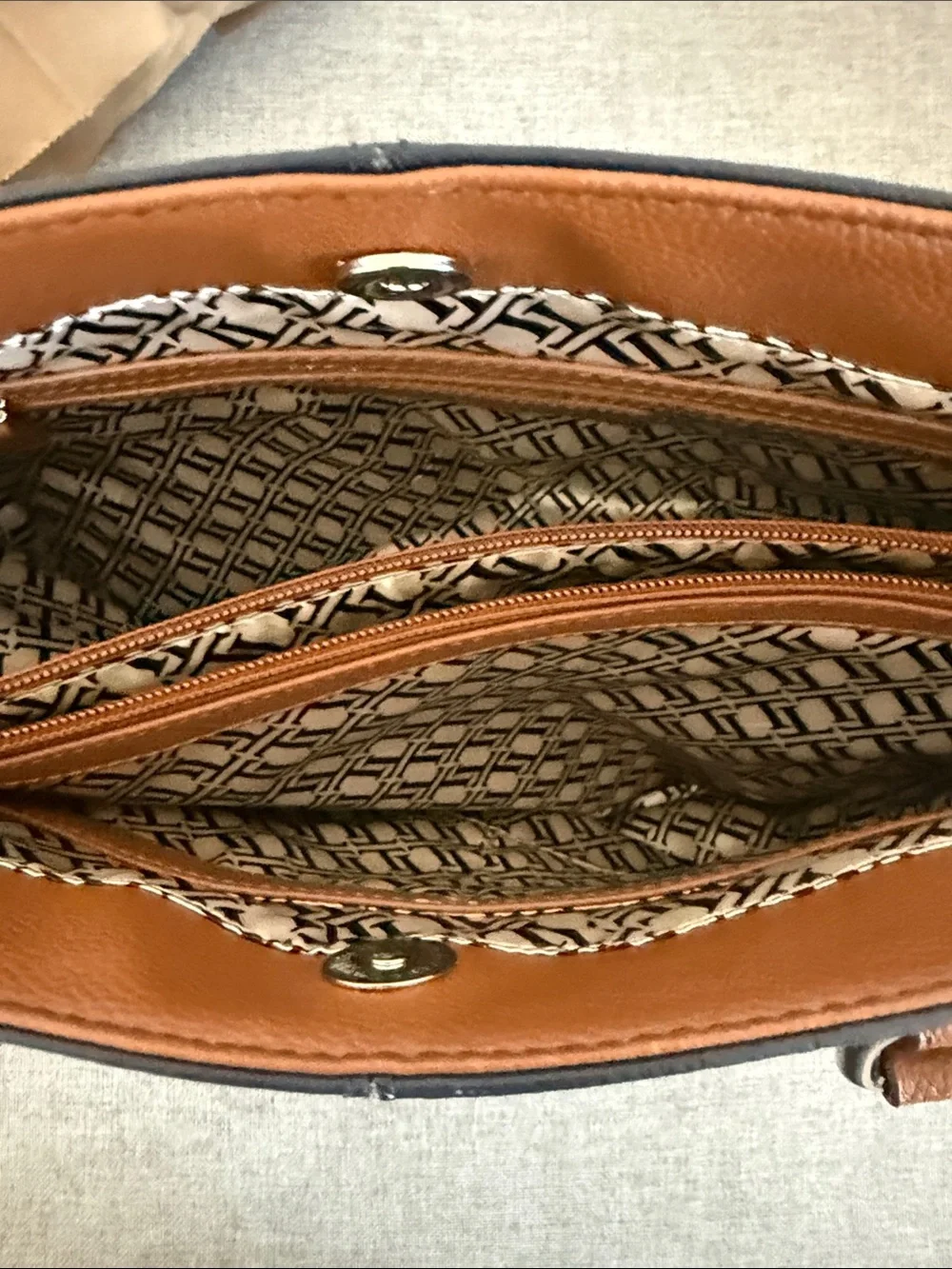 Tignanello leather Navy Tote with Brown Handles